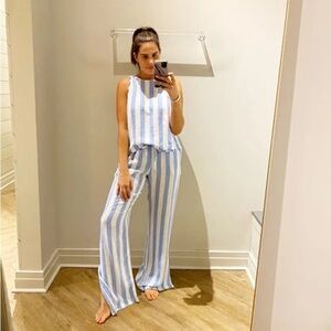 Bella Dahl Side Slit Wide Leg Pant Sky Blue Stripe size XS